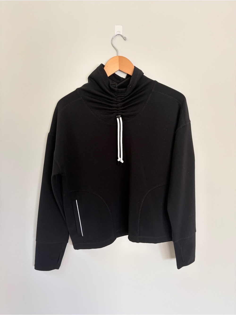 SAGE collective Black Women's Funnel Neck Drawstring Sweater